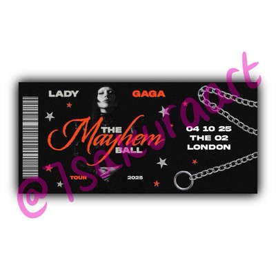 Lady Gaga 2025 Tour Souvenir Tickets, Lady Gaga The Mayhem Ball