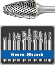Sworker 10Pcs Carbide Burr Set 6mm Shank w/Clear Box Max Head Dia 10mm Die Grind