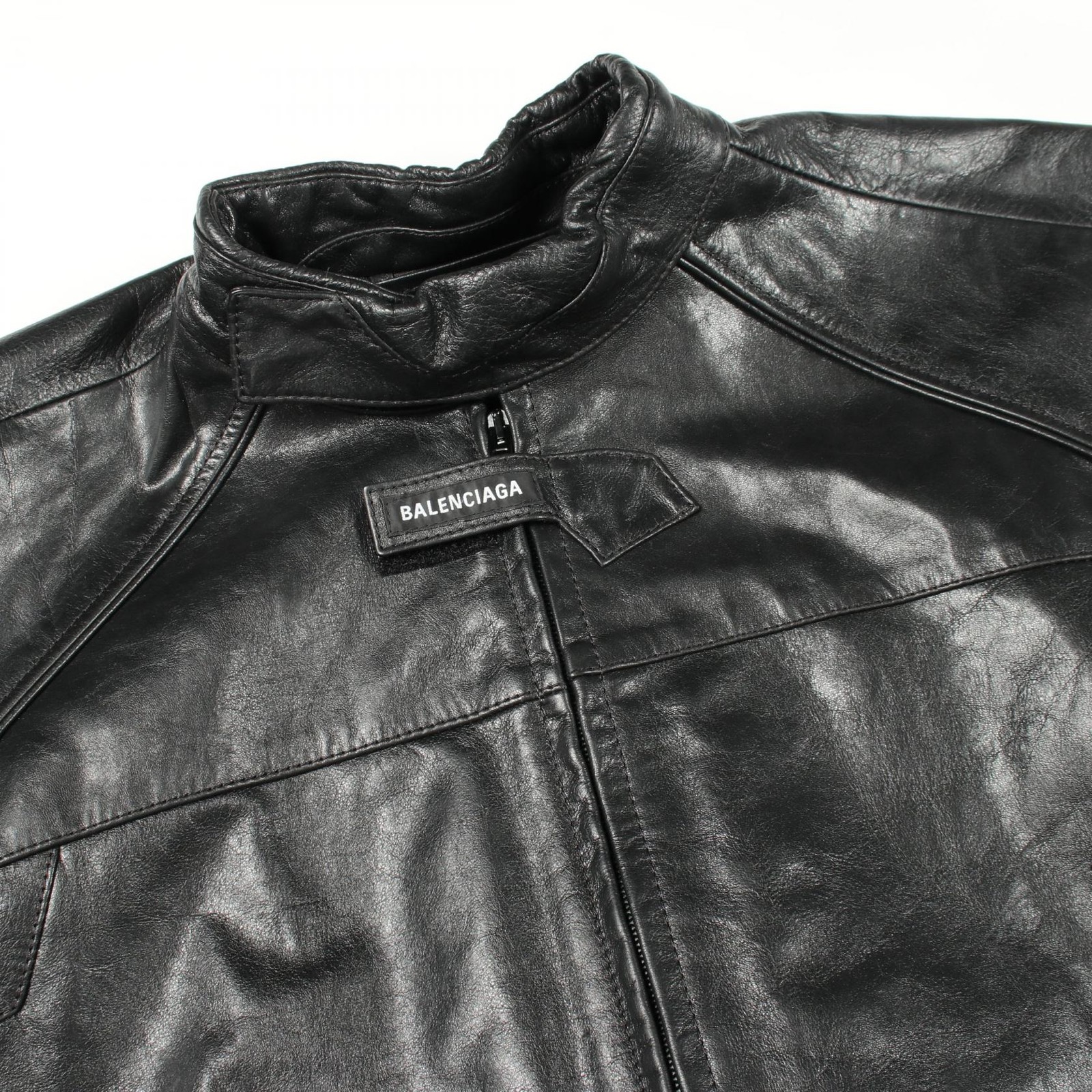 Balenciaga Leather Biker Jacket Black with 66in Shoulder Width image 7