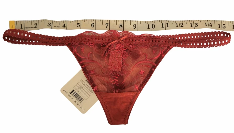 NEW PLEASURE STATE WHITE LABEL WHIMSICAL LACE RED THONG BRIEF  P37-2183W Size S - Image 3 of 4