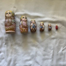 Russian Matryoshka Dolls Set of 6  Hand Painted with Chamomile Flowers