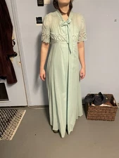 VTG Peignoir Set Medium Sheer Robe & Nightgown Rosa Puleo Seafoam Green NWT
