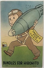 WW2 Era Propaganda Postcard | Cartoon Bomber Pilot, Tagged For Tokyo | Military