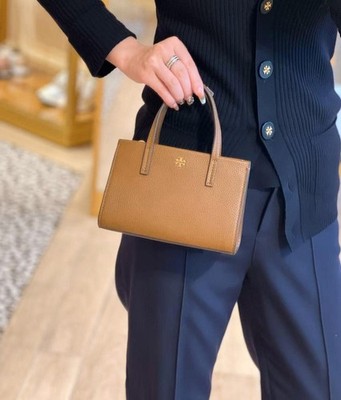 Tory Burch Blake Cortado Brown Pebbled Leather Mini Tote Crossbody