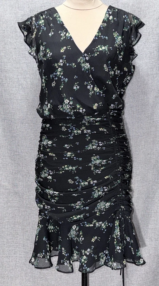 Mini Vestido Banana Republic Floral Oscuro Acanalado Talla 6 Alto Chifón Oficina Sirena Foto 2 de 4