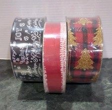 Christmas Holiday Wired Ribbon Black White Red Members Mark Premium NEW Lot Of 3