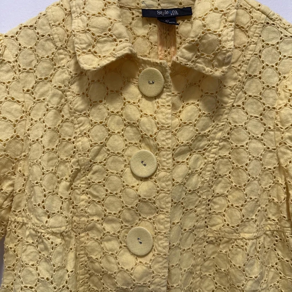 Blusa Blazer Top Amarillo Mantequilla Mujer 100% Lino Encaje Amarillo Talla 6 Foto 4 de 4