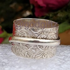 Textured 925 Sterling Silver Ring, Meditation Spinner, Spinner Band love Ring