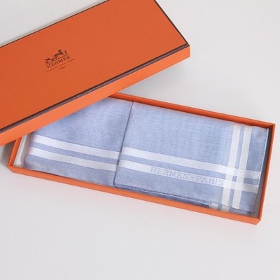 Hermes Handkerchief Cotton Blue Light With Box