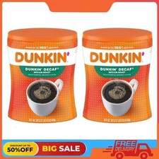 2 Pack Dunkin Decaf Medium Roast Ground Coffee, 30 oz Canister