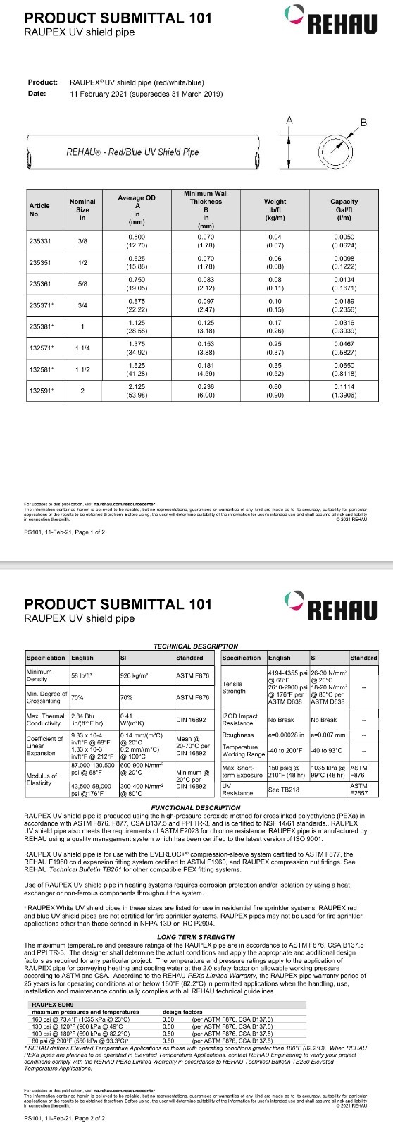 REHAU RAUPEX 1/2" x 300' PEXa UV Shield Red PEX Pipe, Article ID# 235351-302