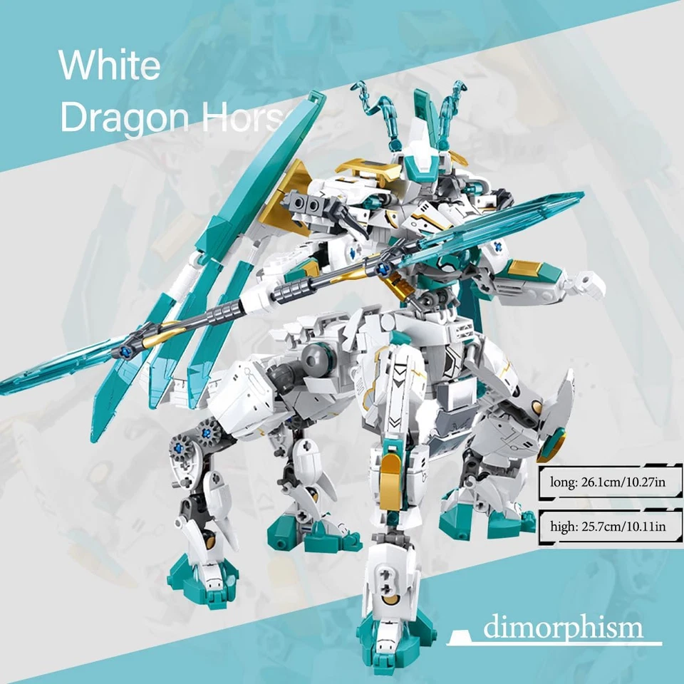 White Centaur Dragon Transforming Mech Building Blocks Set, Mythical Warrior Mec - Image 2 of 4