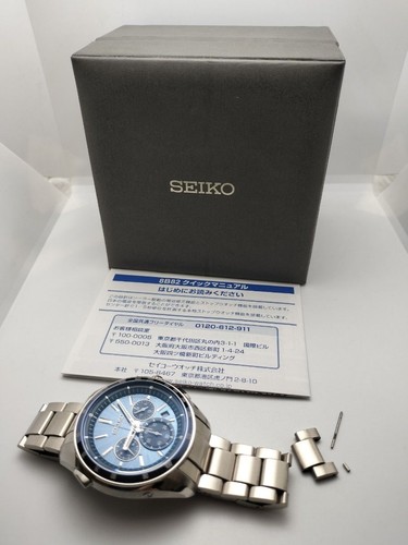 Seiko Brightz 8B82-0AN0 SAGA163 Chronographe Date Boîte Solar Montre Hommes Auth - Photo 6 sur 10