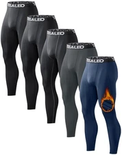 Mens Thermal Compression Pants 5 Pack Fleece Lined Cold Weather Leggings