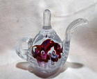 Vintage Gibson Art Glass 1999 Teapot Paperweight / Ring Holder Burgundy Lilies — photo 2