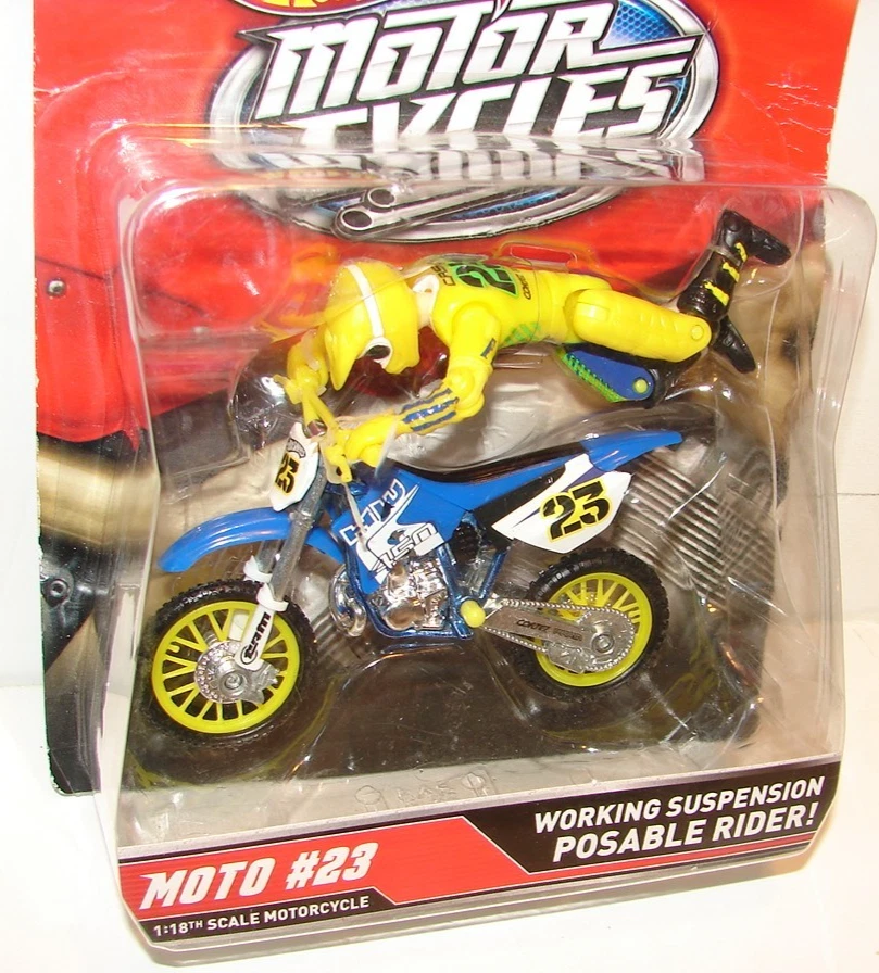 2011 HOT WHEELS Motorcycles Moto #23 Yellow 1:18 Scale W/ Posable Rider MOC Rare - Image 3 of 4