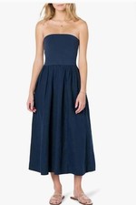 Linen Dress Size Small Luxe Strapless Navy Cocktail Wedding Midi NWT The Drop
