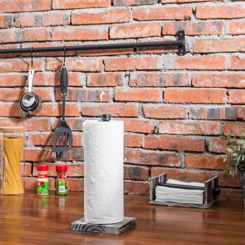 Torched Wood & Metal Paper Towel Holder & Napkin Holder Kitchen Accessory Set - Picture 3 of 7