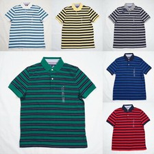 NWT Tommy Hilfiger Mens stripe Polo Shirt regular Fit Mesh Casual soft Cotton