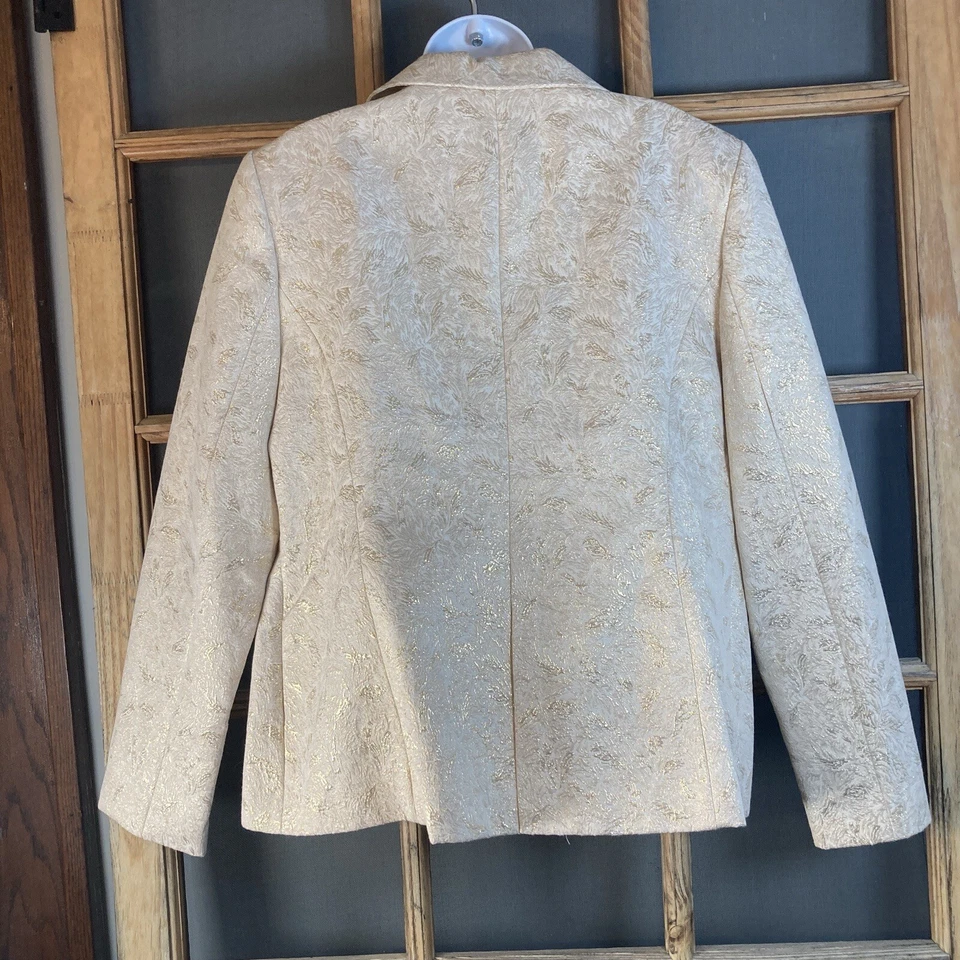 "Chaqueta para mujer Dana Buchman crema talla 16 21x26"" forrada brocado dorado 1 botón" Foto 2 de 4