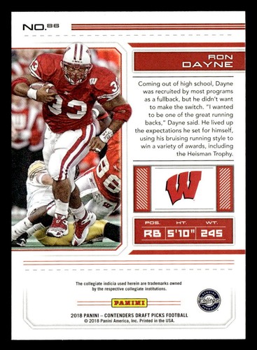 Ron Dayne 2018 Panini Contenders Draft Picks Card #86 Wisconsin Badgers - Picture 2 of 2