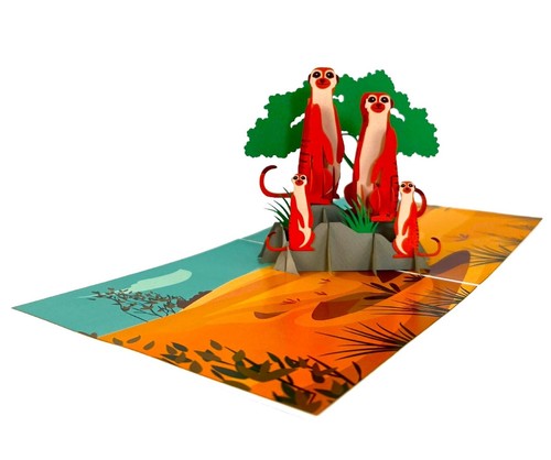 Handgefertigte 3D Pop Up Karte Erdmännchen Geburtstag Vatertag Mutter Jahrestag Urlaub - Bild 2 von 5