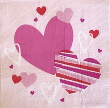 Two Individual paper luncheon napkins decoupage Valentine Heart Red Pink Love