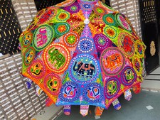 Sun Parasol Elephant Hand Embroidered Sun Shade Beautiful Garden Yard Umbrella