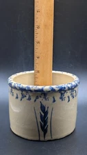 Vintage R.R.P. Co Roseville Ohio Small Glossy Stoneware Crock Wheat Pattern