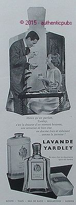 1959 FRENCH AD PUB LAVENDER PERFUME YARDLEY SOAP TALC BREAK CAFE