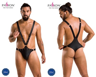 PASSION HERREN BODY SCHWARZ BLICKDICHT kunstleder wetlook matt clubwear