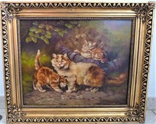 Ölgemälde Tiere Katzen auf Holz platte gemalt von  Kögl sign. ✨✨✨✨✨*