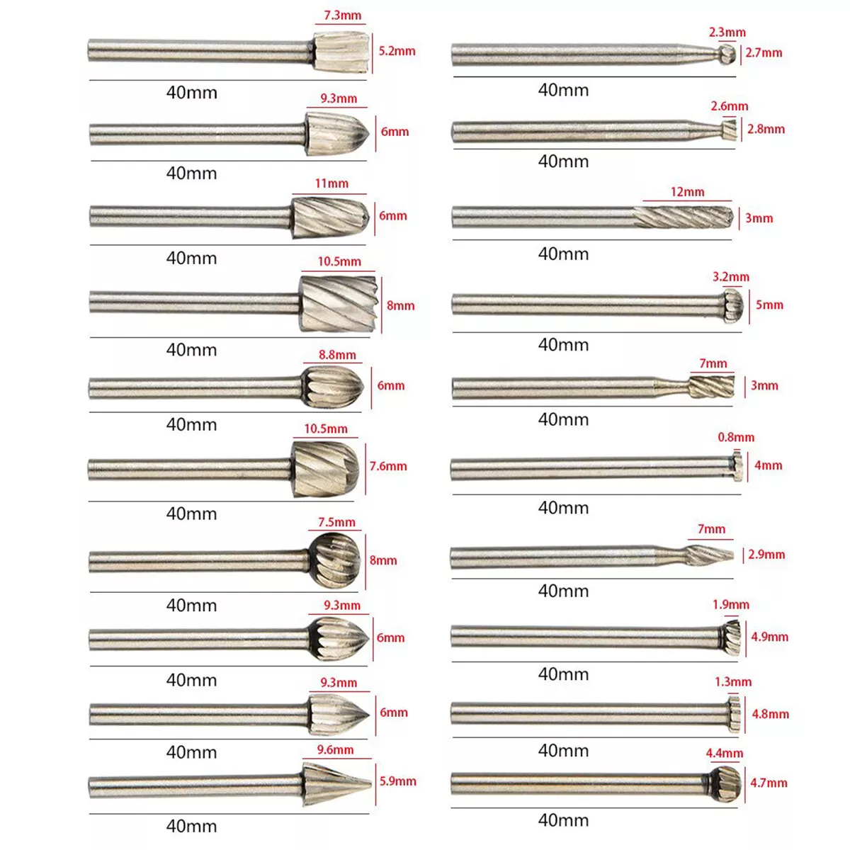 20Pcs Diamond Burr Bits Drill Bits Set Rotary Multi Dremel Tool