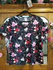   SB SCRUB TOP Valentines, Hearts, Love, Size XL Pockets Cotton Black Red Pink