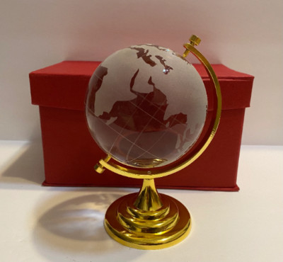 Glass Ball Earth Crystal Sphere World Map with Golden Stand Home Decor 6.5 