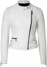 White Women's Biker Leather Jacket Motorcycle 100 Real Lambskin Leather Jacket