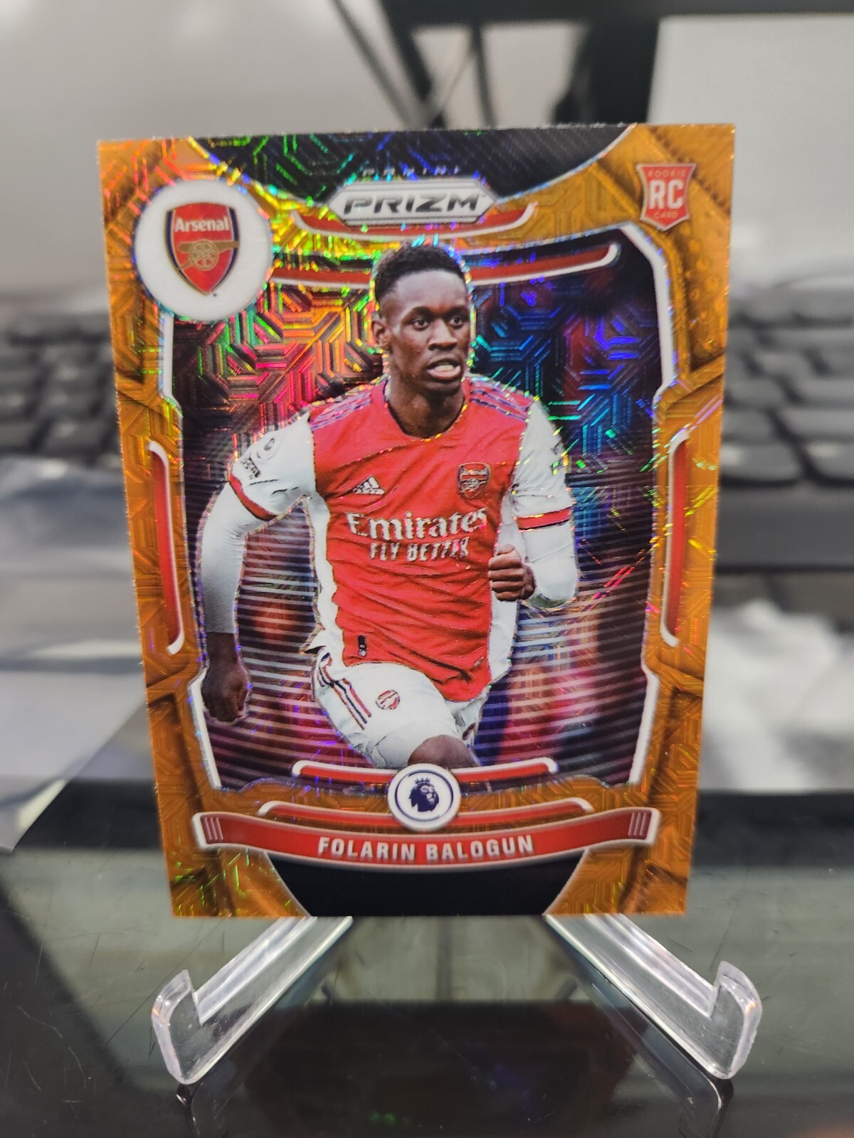 2021-22 Prizm Premier League Folarin Balogun Orange Mojo Prizm Rookie RC #208
