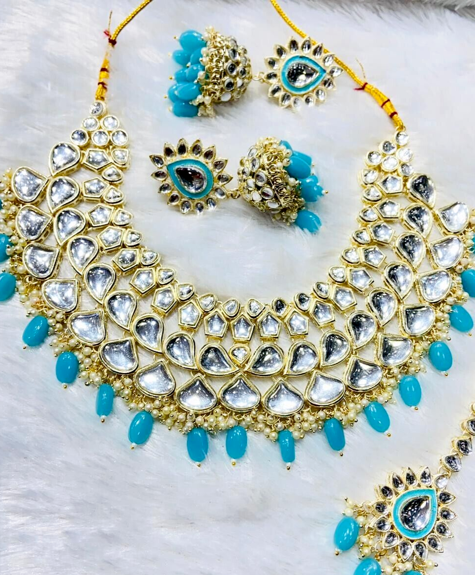 Beautiful Gold Tone Indian Kundan Necklace Bridal Jhumka Earring Women