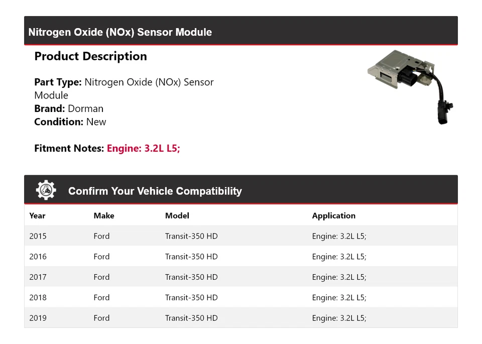 Módulo de sensor de óxido de nitrógeno (NOx) Dorman HD para Ford Transit-350 HD 2015-2019 2016 Foto 2 de 4