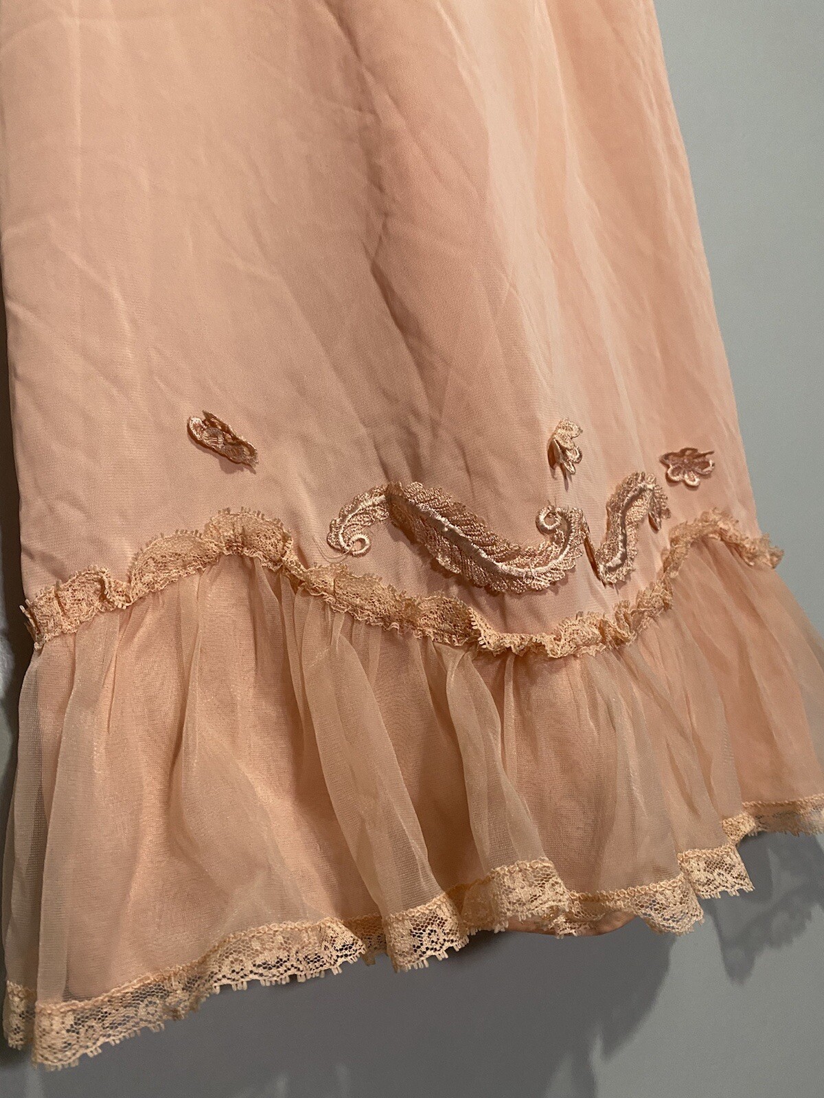 Vintage 50s Carol Brent Slip Dress Chiffon Lace Floral Small Fairy Wicked Glinda