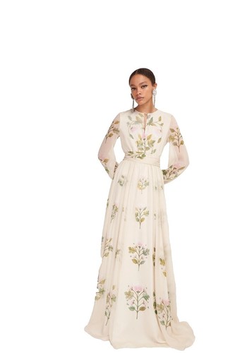 $3,350 Giambattista Valli Floral Embroidered Macramé High Neck Dress Sz 40 