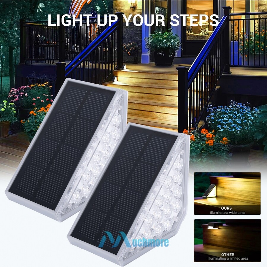 1~2X Solar Deck Lights 14LED Outdoor Garden Path Pathway Stairs Step Fence Lamp