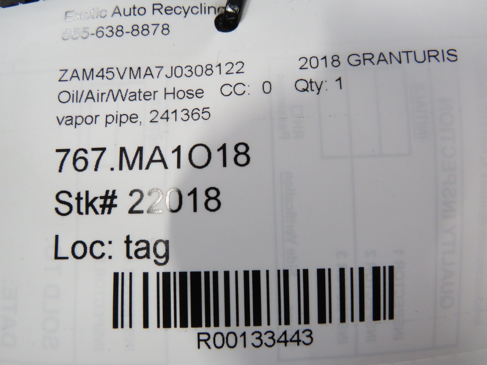 Maserati Granturismo, GranCabrio, Vapor Pipe, Used, P/N 241365