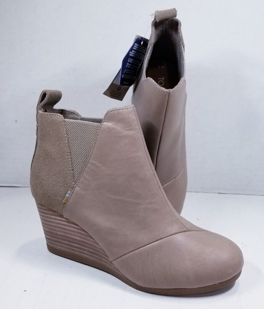 Toms Kelsey Wedge Bootie Sz Taupe Grey Leather/Suede