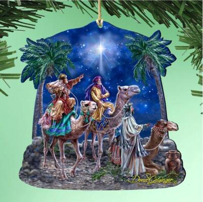 DESIGNOCRACY The Magic of Three Kings Wooden Holiday Shaped Ornament Set of 2
