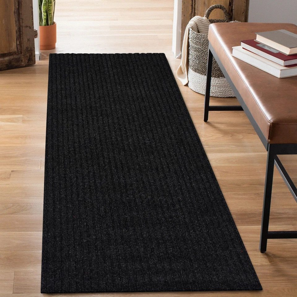 Runner Rug Hallway Non Slip Rubber Back Stripe Black Carpet Doormat Throw Rug - Image 2 of 4