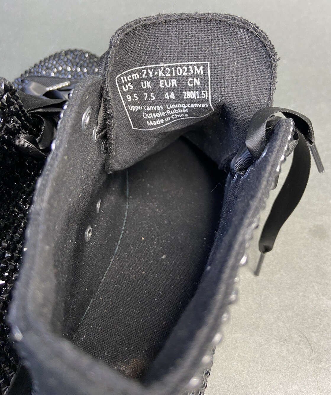 ZGR High Top Stoned Bedazzle Black Sneakers Shoes Women's Size 9.5