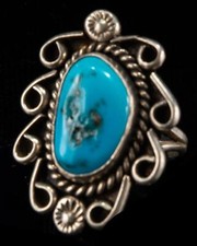 Vintage Native American Sterling Silver Turquoise Flower  Filigree Ring 5.7gr