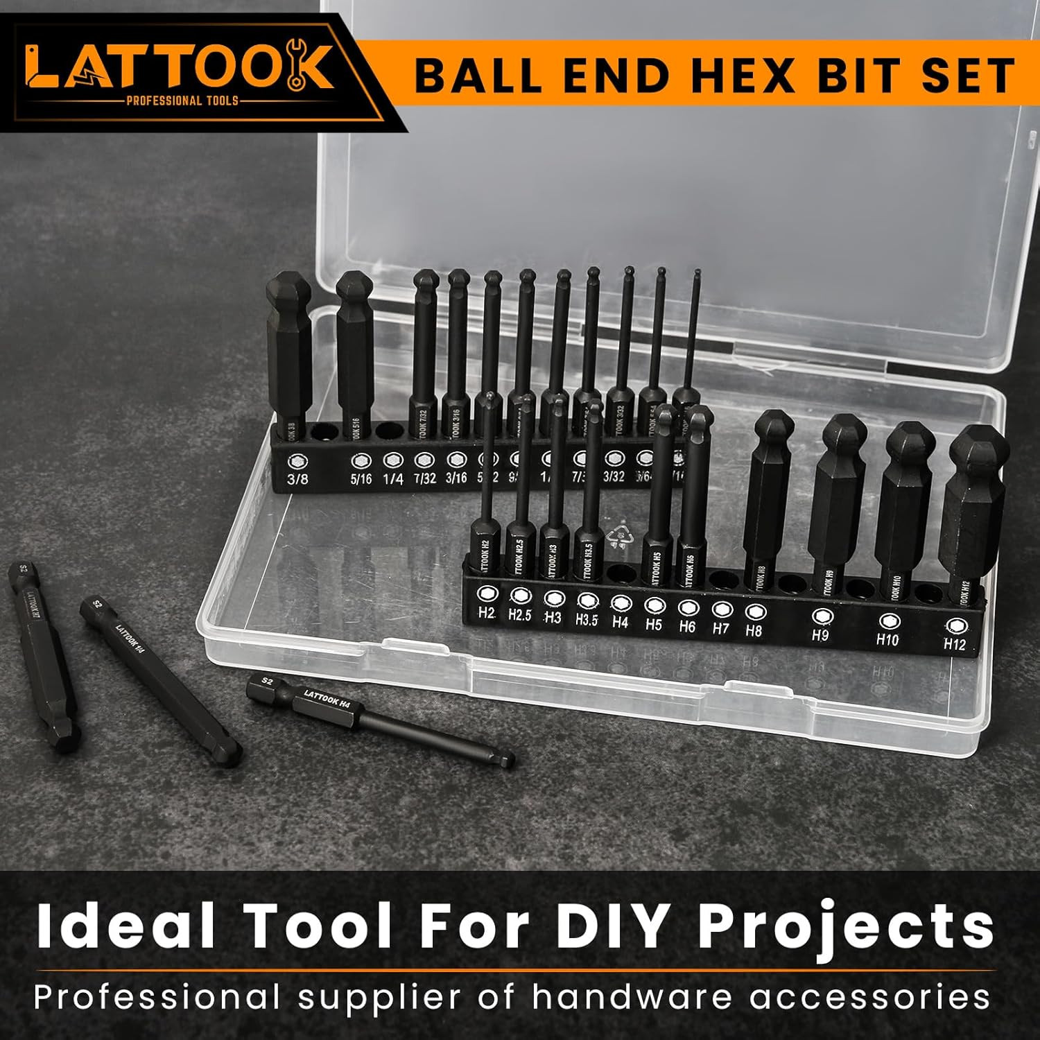 Ball End Hex Head Allen  Drill Bit Set (24PCS Metric & SAE),  1/4" Quick Release