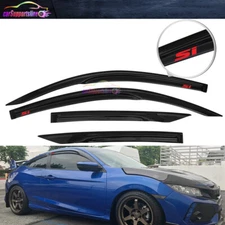 Fit 16-20 Honda Civic Coupe Mugen Style Window Visor Wind Deflector w/ Red Si